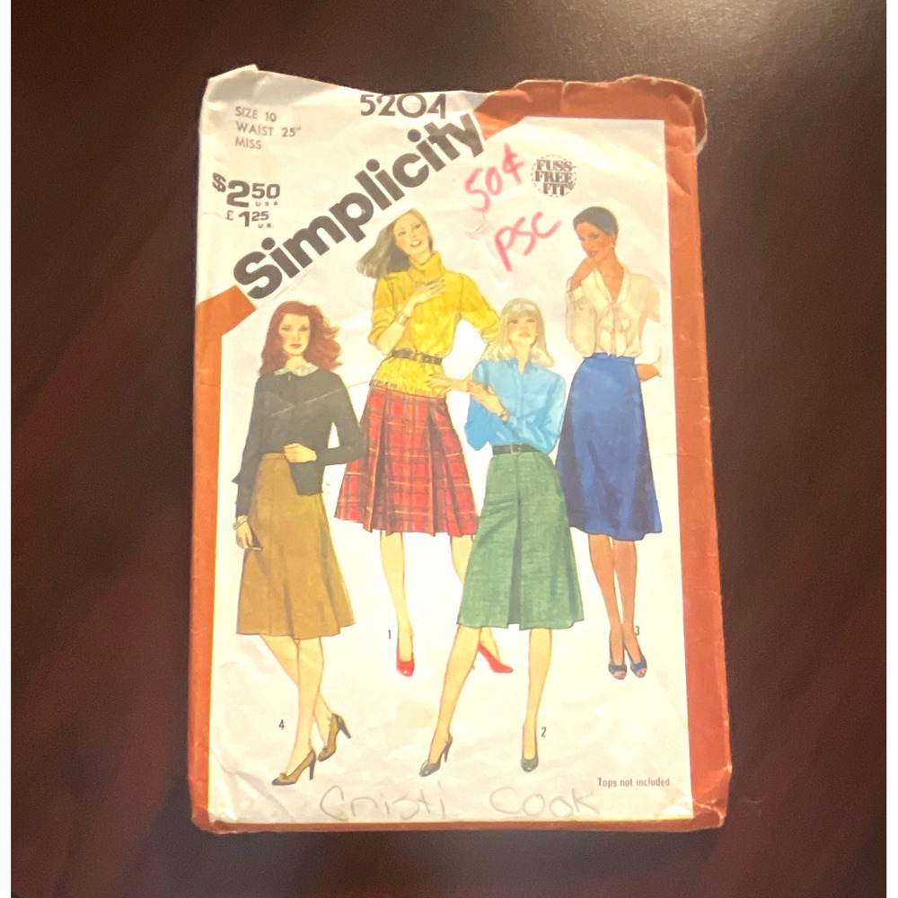 Simplicity 5204 VTG 1970s Misses Skirt Pattern Sz 10 Fuss-Free Fit